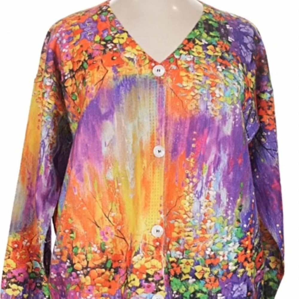 Colorful Floral Print V-Neck Cardigan